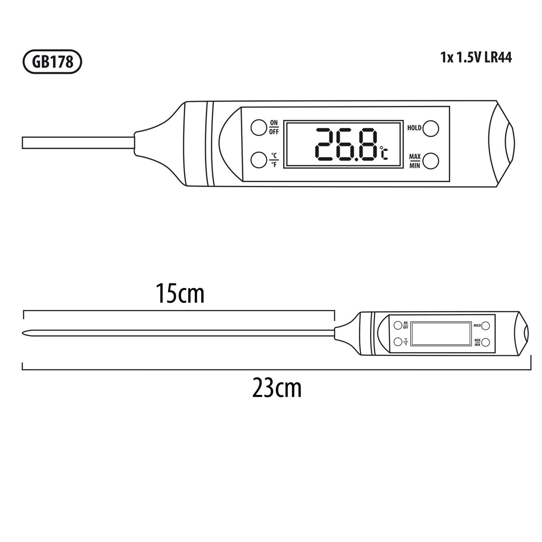 Thermomètre/sonde alimentaire, Vert-Bleu, longueur de la sonde 15 cm, plage de température -50°C à +300°C., précision 0,1°C, GB178, 3 pcs.