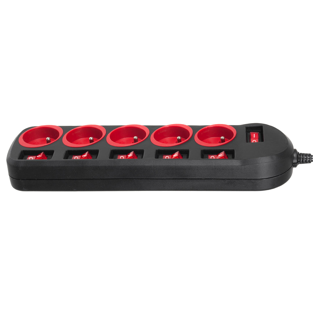 Maclean Power Strip, verlengsnoer met 5 stopcontacten, met schakelaars, 250VAC/10A, 1,5 m, MCE204, 2 stuks