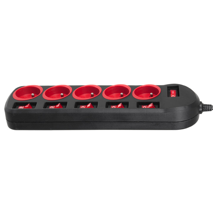 Maclean Power Strip, verlengsnoer met 5 stopcontacten, met schakelaars, 250VAC/10A, 1,5 m, MCE204, 2 stuks