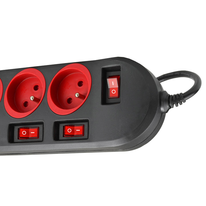 Maclean Power Strip, verlengsnoer met 5 stopcontacten, met schakelaars, 250VAC/10A, 1,5 m, MCE204, 2 stuks