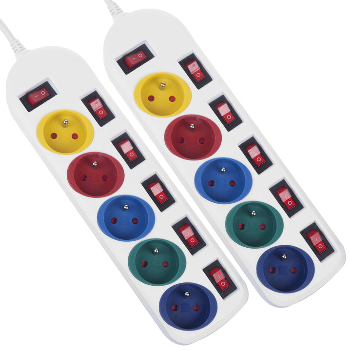 Maclean Power Strip, 5-voudig verlengsnoer, met schakelaars, 250VAC/10A, 1,5 m, MCE204 M/W, 2-pack