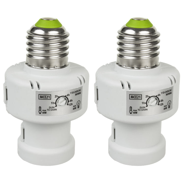 Support d'ampoule Maclean, E27, max. 100W, avec détecteur de crépuscularité, minuterie, blanc, MCE21W, 2 pièces