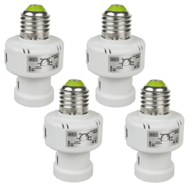 Support d'ampoule Maclean, E27, max. 100W, avec détecteur de crépuscularité, minuterie, blanc, MCE21W, 4 pièces
