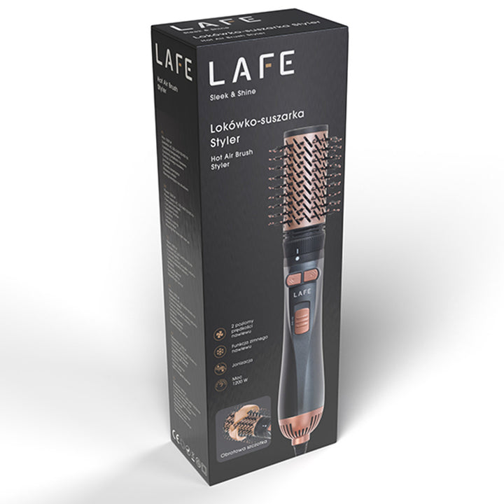 LAFE roterende krultang/föhn, 2 snelheden, 3 warmtestanden, ionisatie, 1200W, strakke en glanzende stijl