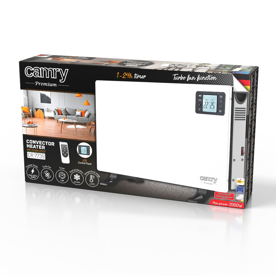 Camry convector, 2000W vermogen, LCD-scherm, afstandsbediening, timer, thermostaat, CR 7739