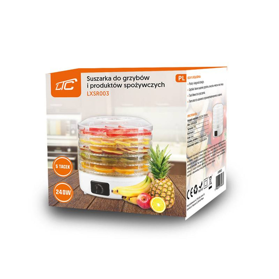 LTC Droger voor champignons, groenten, fruit, vlees, instelbaar vermogen, antislipbodem, 5 laden, vaatwasserbestendig, LXSR003