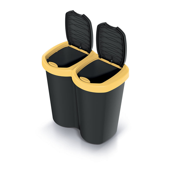 Poubelle Compacta B Duo, jaune/noir, capacité 40L, un compartiment, deux couvercles, version murale, NDBS40-1215C_S411