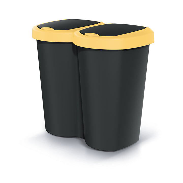 Poubelle Compacta B Duo, jaune/noir, capacité 40L, un compartiment, deux couvercles, version murale, NDBS40-1215C_S411