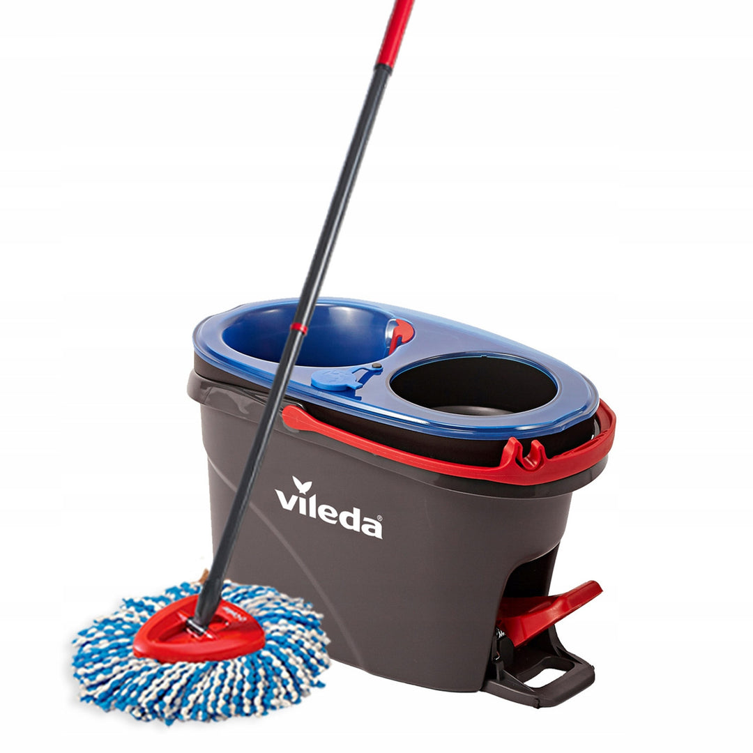 Mop rotatif Vileda, deux chambres, système de centrifugation, barre pliante, nettoyage facile des coins, turbo H2prO + cartouche supplémentaire