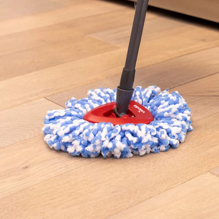 Mop rotatif Vileda, deux chambres, système de centrifugation, barre pliante, nettoyage facile des coins, turbo H2prO + 2 cartouches supplémentaires