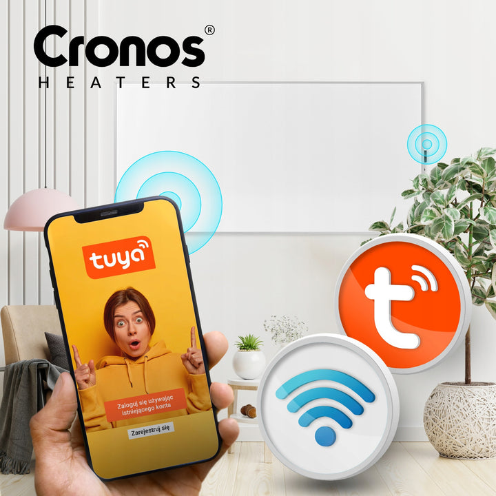 Chauffage infrarouge Cronos, 770W, commande par smartphone, thermostat intégré, taux de conversion 98%, protection IP44, Synthelith PRO CRP-770TWP
