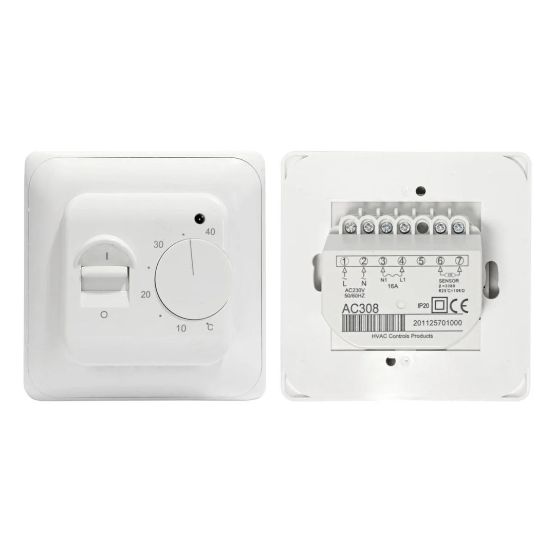 Thermostat pour film, tapis chauffant Cronos, plage 5°C - 40°C, montage encastré, sonde NTC 3 mètres, AC308/M5