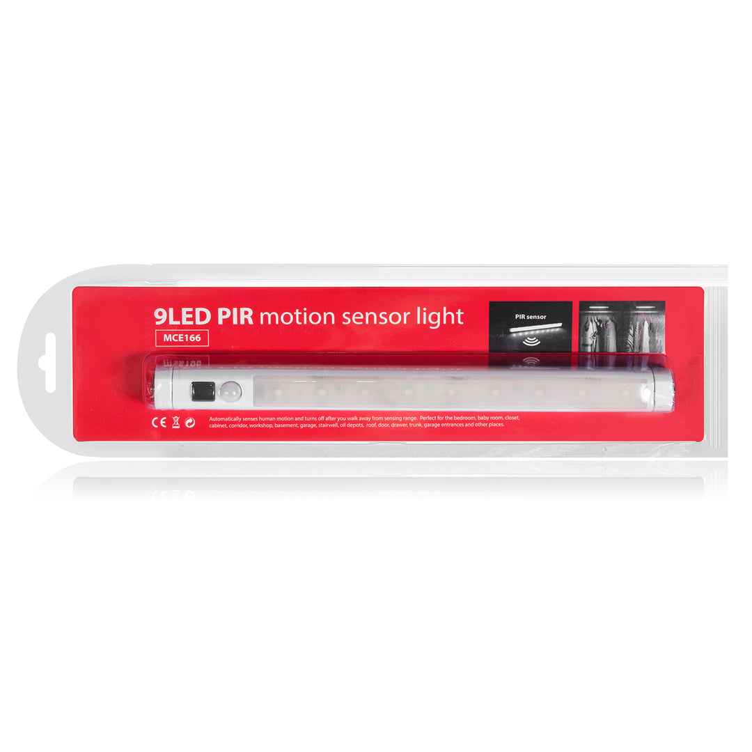 Lampe de cuisine Maclean LED, sous l'armoire 9 SMD, à piles, capteur PIR marche/arrêt, MCE166 + 3x piles Varta Industrial LR6/AA R-06