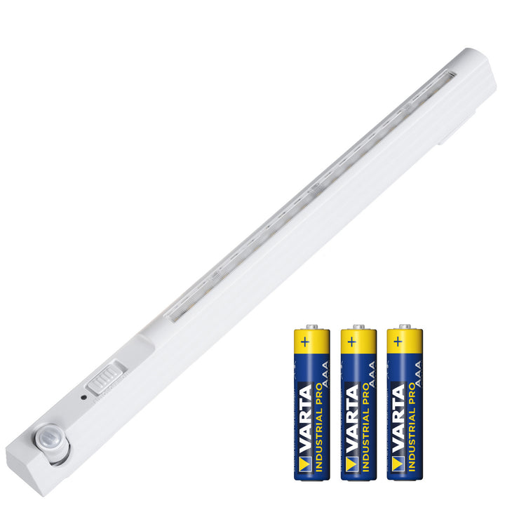 Lampe LED Maclean, avec capteur mobile, crochet, ON/OFF/AUTO, temp. 4000K, portée 3m, MCE235 + 3x Varta Industrial AAA piles alcalines