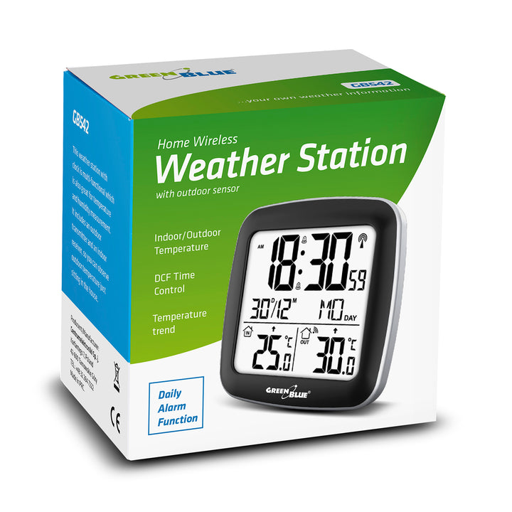 Station météo sans fil GreenBlue, avec DCF, calendrier, alarme, GB542 + 4x Varta Industrial AAA pile alcaline
