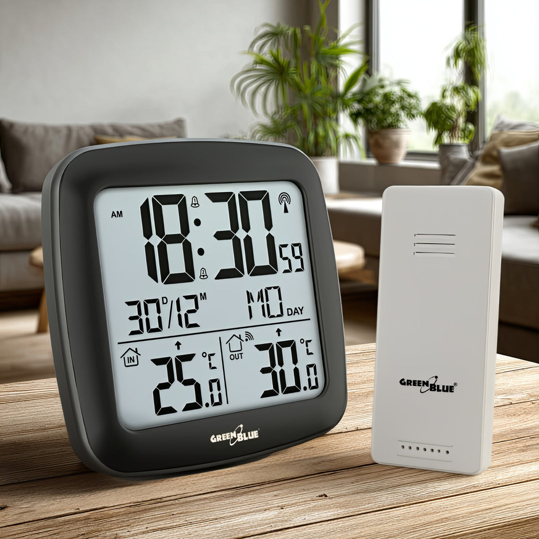 Station météo sans fil GreenBlue, avec DCF, calendrier, alarme, GB542 + 4x Varta Industrial AAA pile alcaline