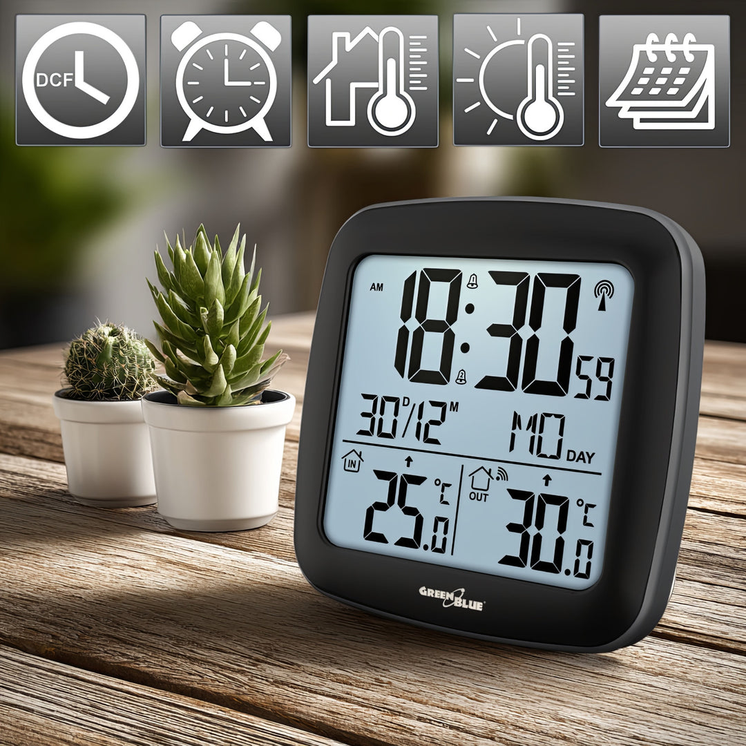 Station météo sans fil GreenBlue, avec DCF, calendrier, alarme, GB542 + 4x Varta Industrial AAA pile alcaline