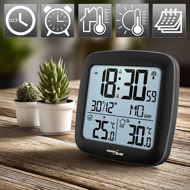 Station météo sans fil GreenBlue, avec DCF, calendrier, alarme, GB542 + 4x Varta Industrial AAA pile alcaline