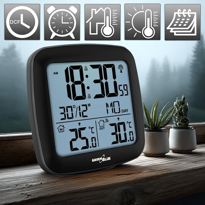 Station météo sans fil GreenBlue, avec DCF, calendrier, alarme, GB542 + 4x Varta Industrial AAA pile alcaline