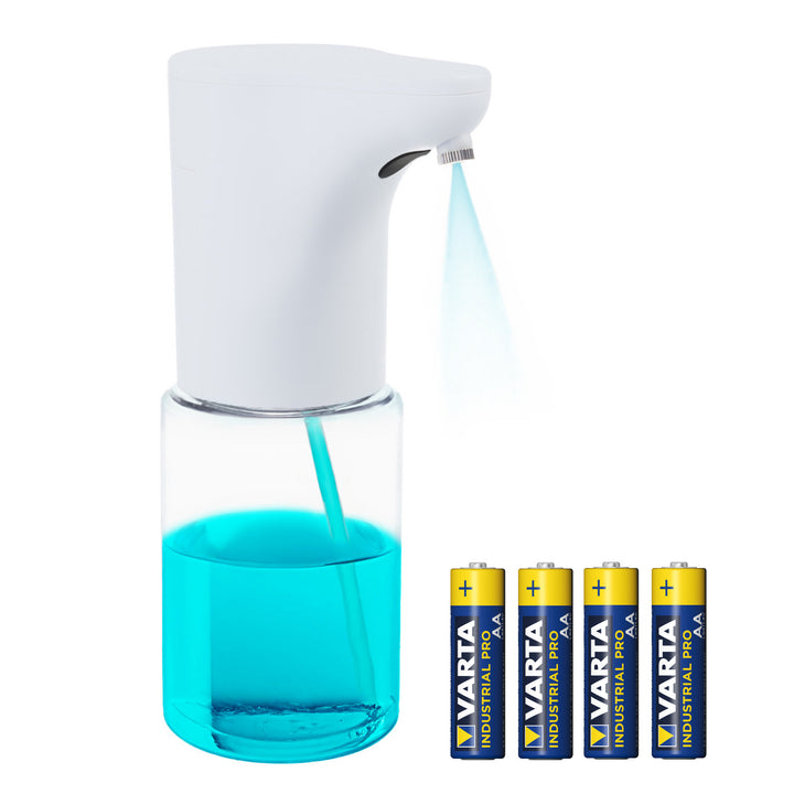 Distributeur automatique Promedix, récipient pour savons liquides, désinfectants liquides, 300ml, blanc, PR-540 W + 4 piles Varta Industrial AA