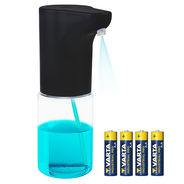 Distributeur automatique Promedix, distributeur de savons liquides, désinfectants liquides, 300ml, noir, PR-540 B + 4 piles AA Varta Industrial