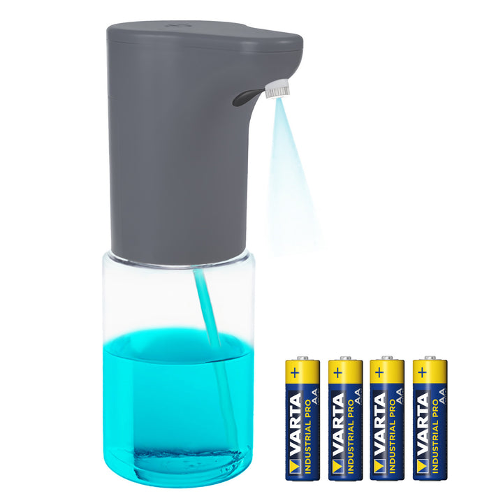 Distributeur automatique Promedix, récipient pour savons liquides, désinfectants liquides, 300ml, gris, PR-540 GR + 4 piles Varta Industrial AA