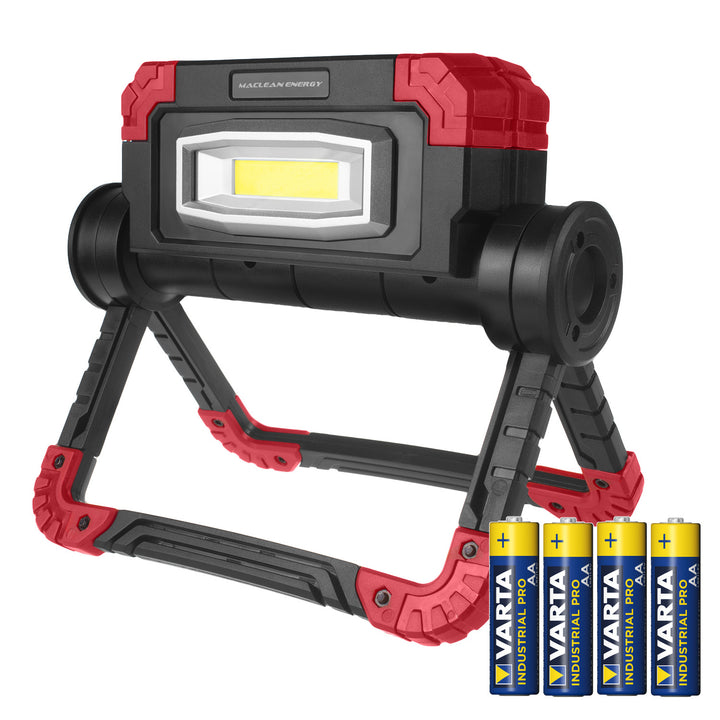Lampe de travail Maclean LED COB, 300 lm, 3 modes d'éclairage, température de couleur 6500K, MCE439 + 4x Varta Industrial AA batteries