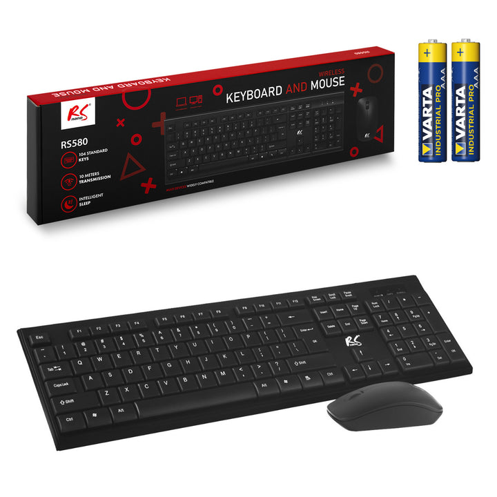 Clavier + souris sans fil COMBO NanoRS, RS580 + 2 piles alcalines AAA Varta Industrial