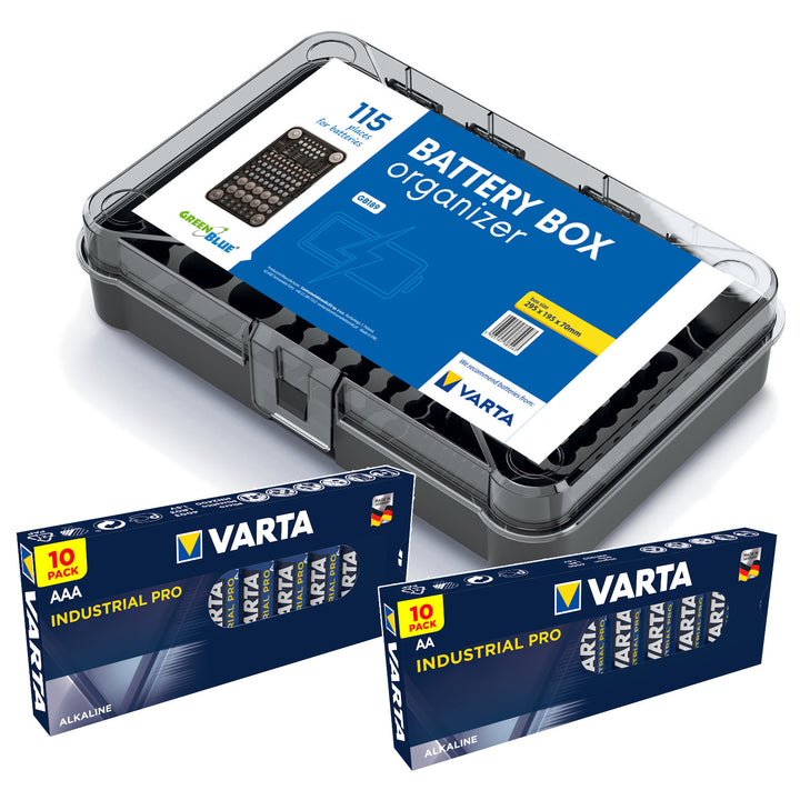 Organisateur de batterie GreenBlue Varta Box GB189 + 10x baterie AA i 10x baterie AAA Varta Industrial