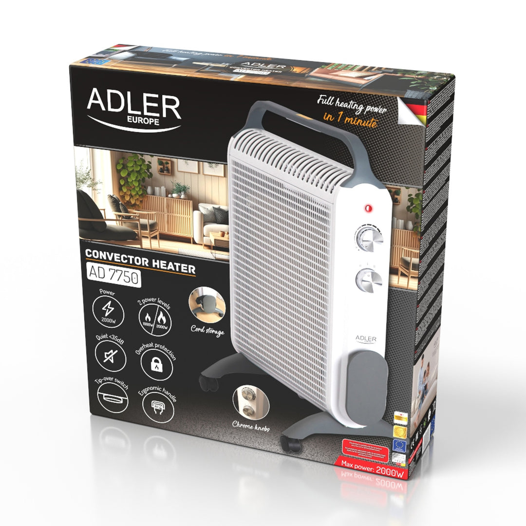 Convecteur de chauffage, sur roulettes, 2 niveaux de puissance, max 2000W, thermostat, AD 7750