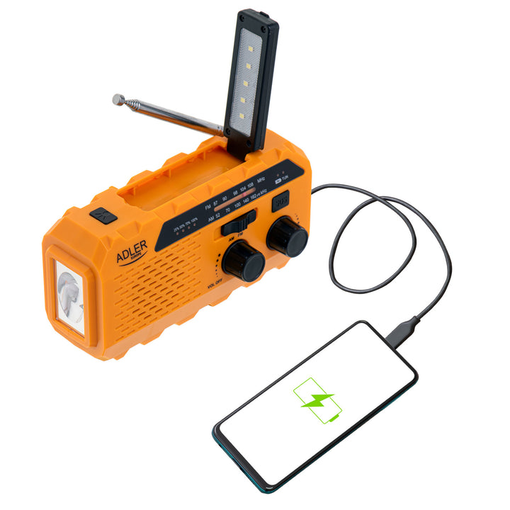Radio solaire Adler, batterie rechargeable de 1200 mAh, torche, manivelle, AD 1197