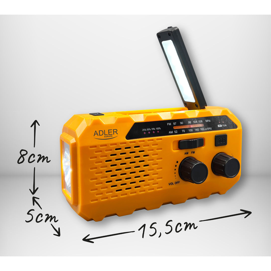 Radio solaire Adler, batterie rechargeable de 1200 mAh, torche, manivelle, AD 1197
