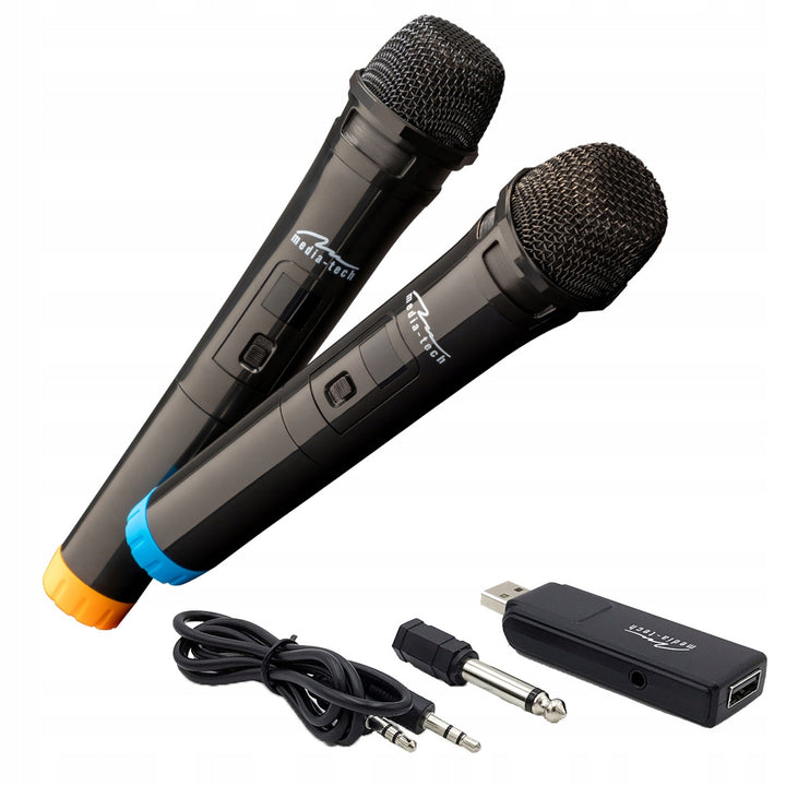 Deux microphones sans fil avec récepteur USB pour haut-parleur avec fonction karaoké, Mediatech MT395