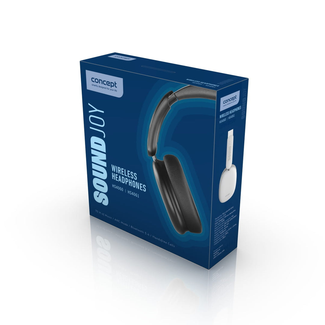 Casque intra-auriculaire sans fil Concept SoundJoy, jusqu'à 70 heures d'autonomie, Bluetooth 5.4, chargement rapide, annulation active du bruit jusqu'à 33 dB, noir, HS4060