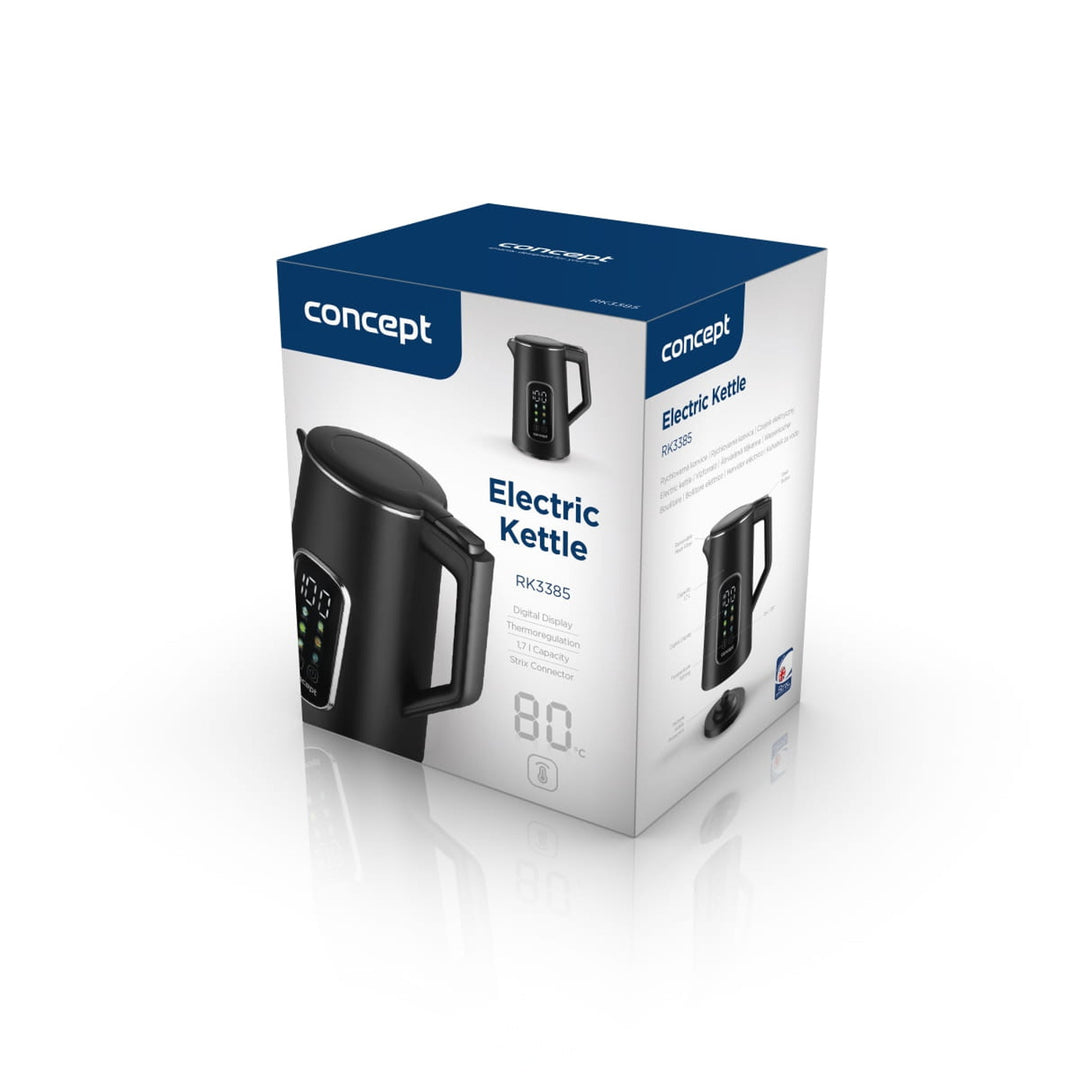 Bouilloire électrique Concept, 1,7L, contrôle de la température, affichage LED, surface Cool touch, indicateur de niveau d'eau, RK3385