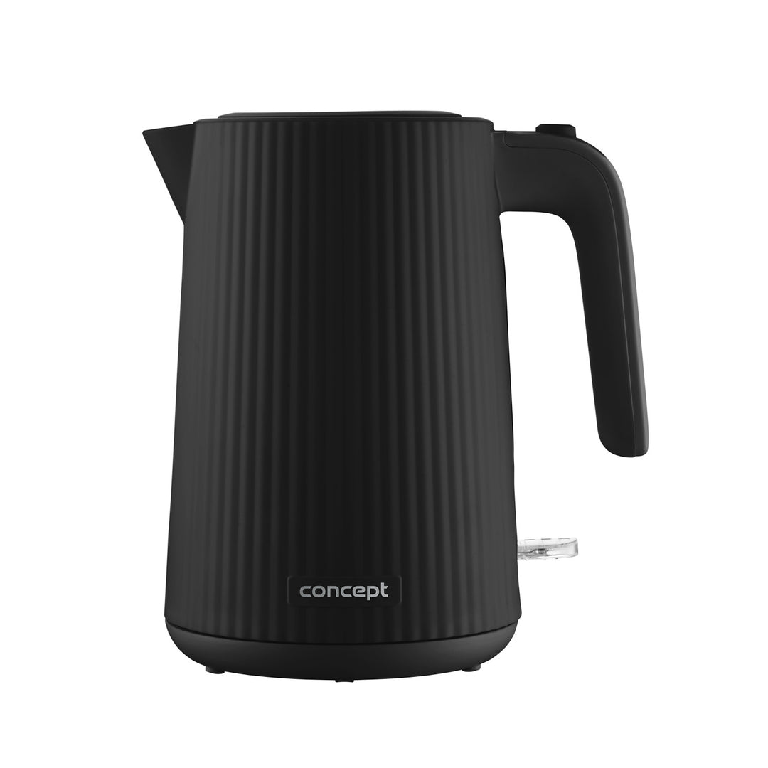 Bouilloire électrique Concept en plastique, 1,7L, design cannelé, triple système de sécurité, filtre à sédiments, indicateur de niveau d'eau, noir, RK2391