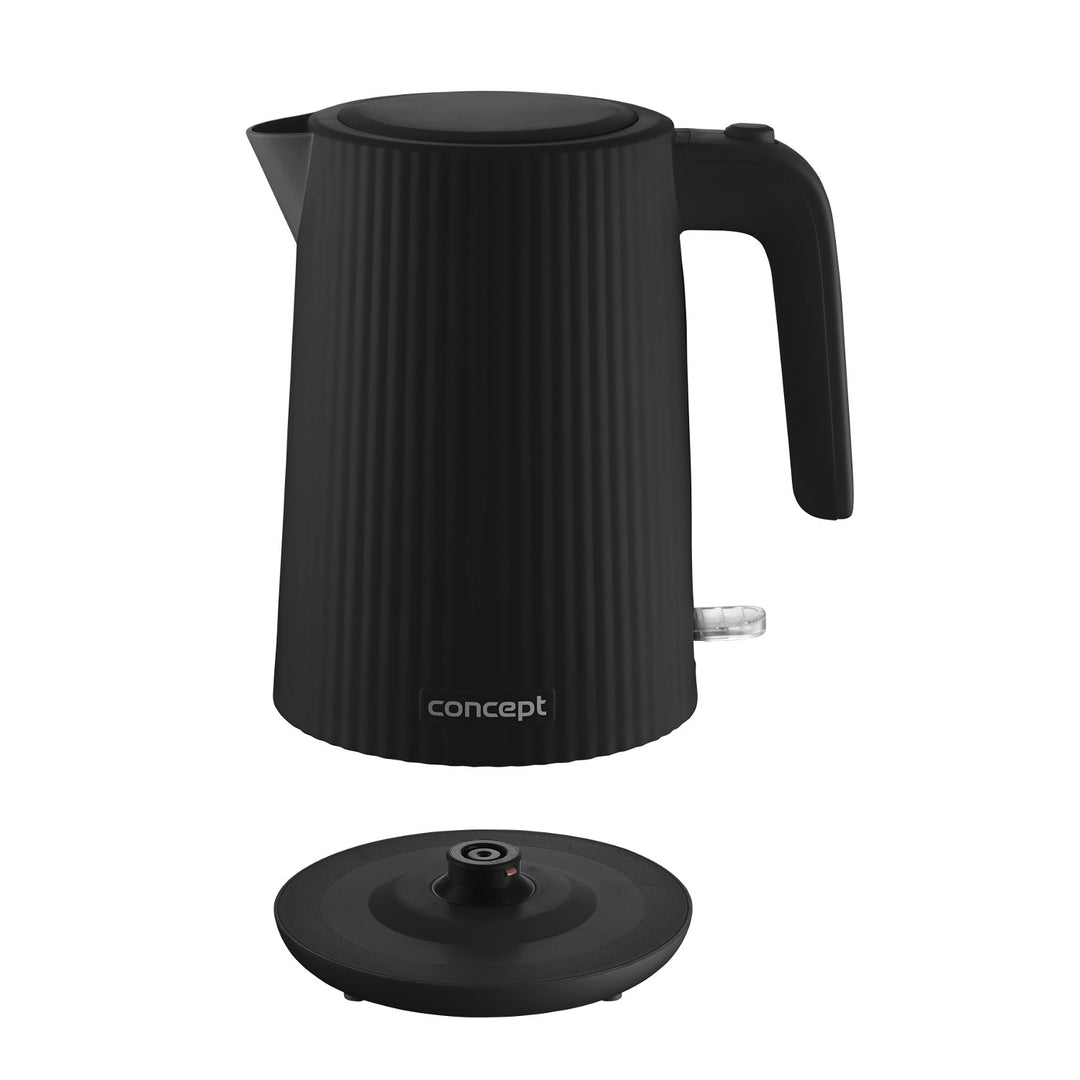 Bouilloire électrique Concept en plastique, 1,7L, design cannelé, triple système de sécurité, filtre à sédiments, indicateur de niveau d'eau, noir, RK2391