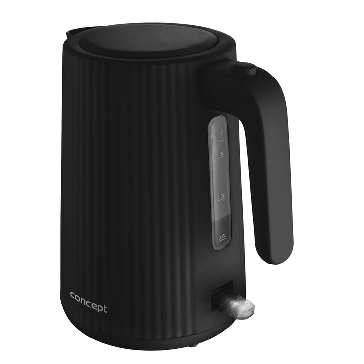Bouilloire électrique Concept en plastique, 1,7L, design cannelé, triple système de sécurité, filtre à sédiments, indicateur de niveau d'eau, noir, RK2391