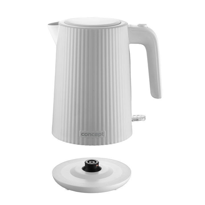 Bouilloire électrique Concept en plastique, 1,7L, design cannelé, triple système de sécurité, filtre à sédiments, indicateur de niveau d'eau, blanc, RK2390