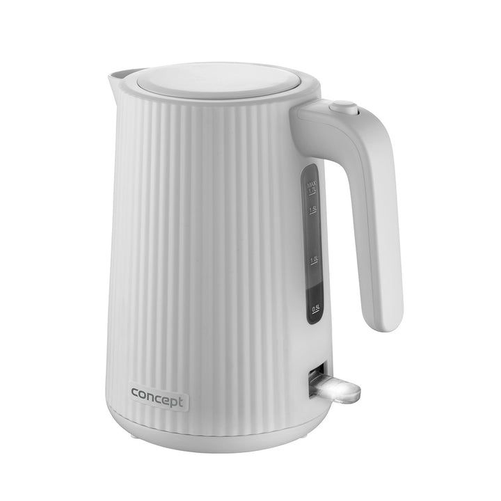 Bouilloire électrique Concept en plastique, 1,7L, design cannelé, triple système de sécurité, filtre à sédiments, indicateur de niveau d'eau, blanc, RK2390