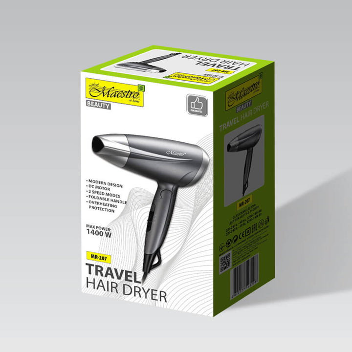 Sèche-cheveux Maestro, puissance 1400W, poignée rabattable, 2 vitesses d'air, concentrateur, MR-207