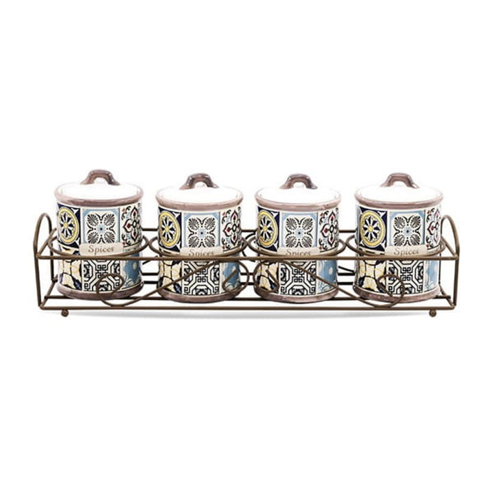 Holiday in Porto Set de récipients en céramique Maestro, 5 pièces, capacité de 200 ml, idéal pour les épices, avec support en métal, MR-20005-04CS