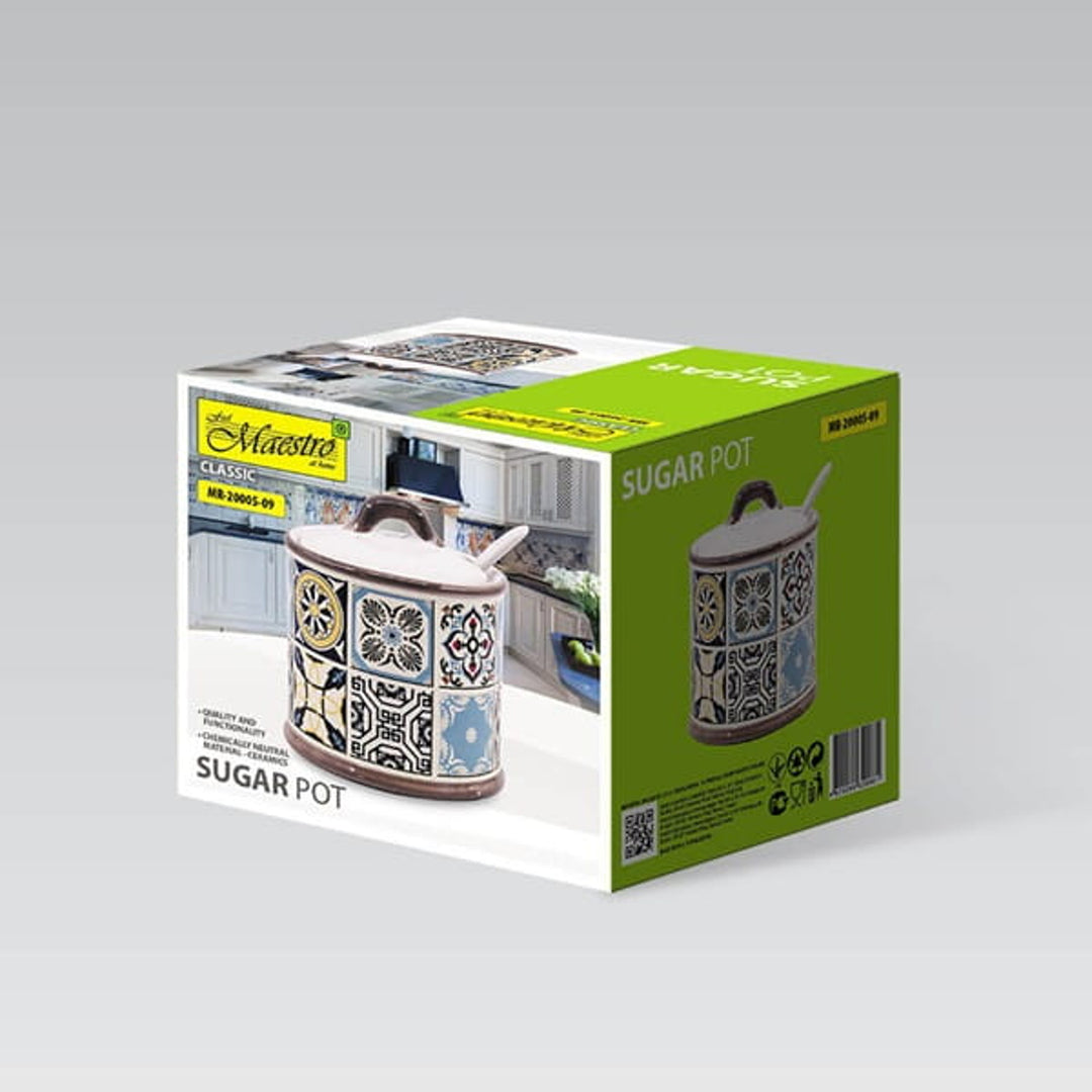 Sucrier en céramique Holiday in Porto par Maestro, capacité 300ml, complet avec cuillère en céramique, MR-20005-09