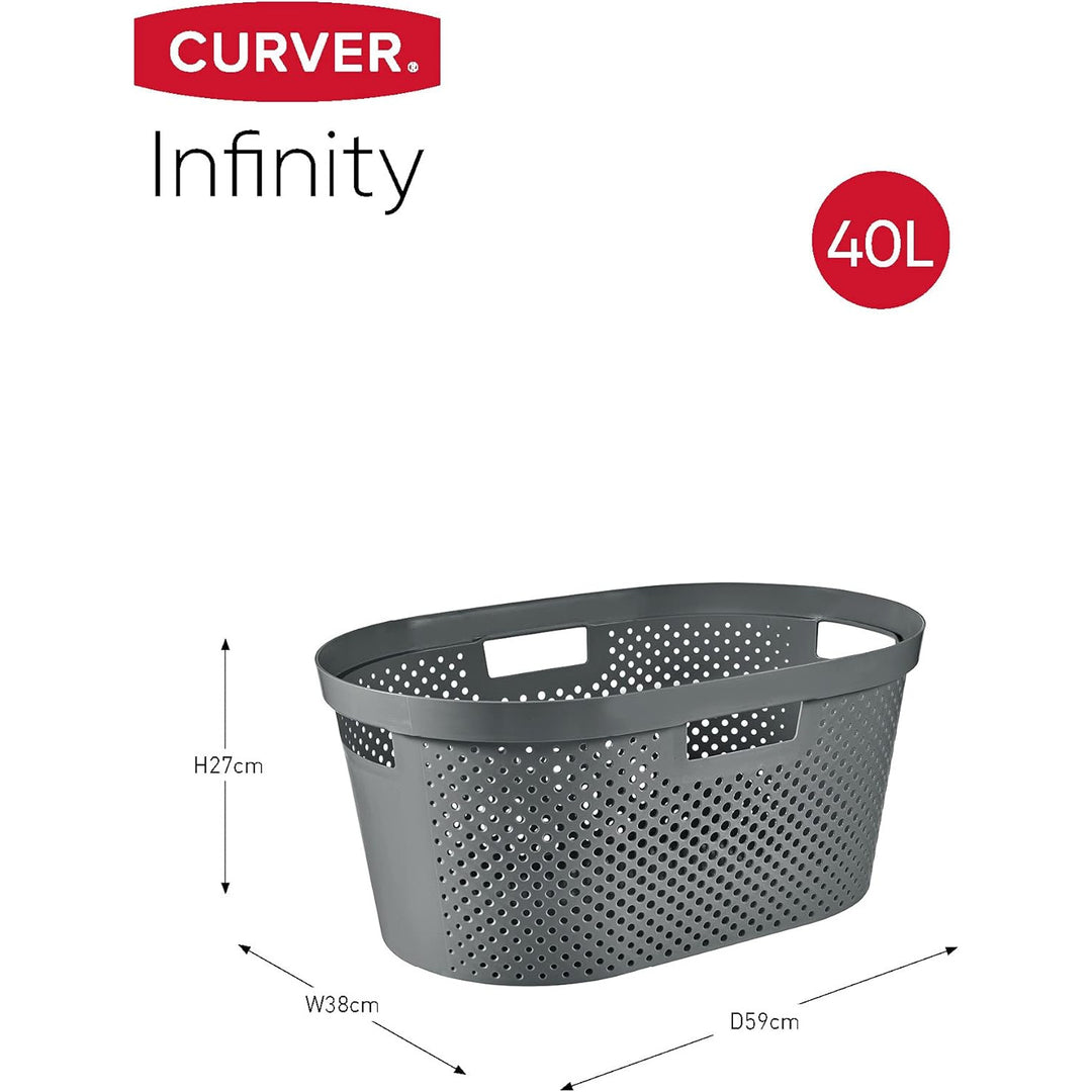 Curver Infinity Panier à linge recyclé, capacité 40L, gris foncé, 100% recyclé, 245675