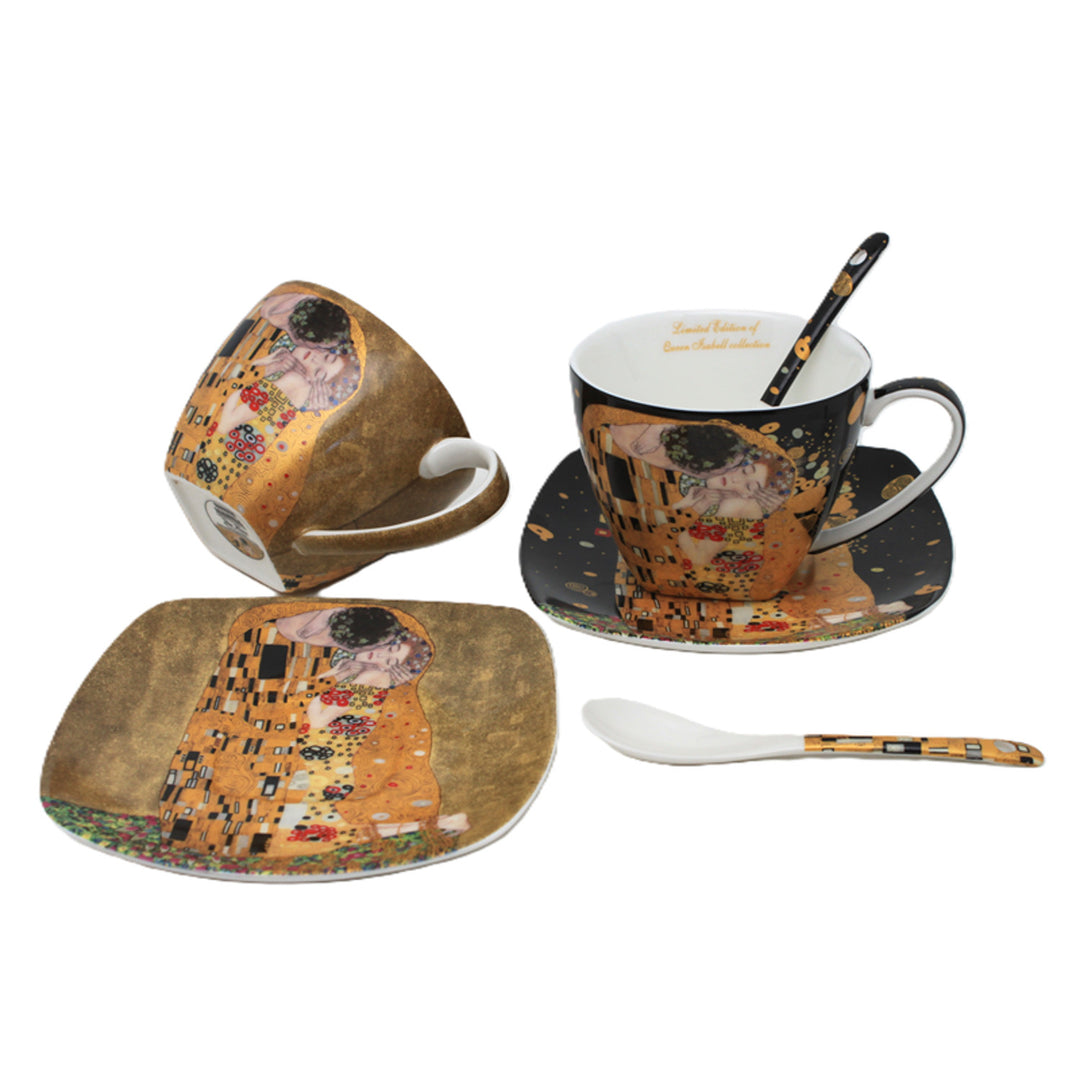 Set de 2 tasses en porcelaine Reine Isabelle, motif Baiser de Klimt, cuillères à café, 250ml, W25KL60-2-19000