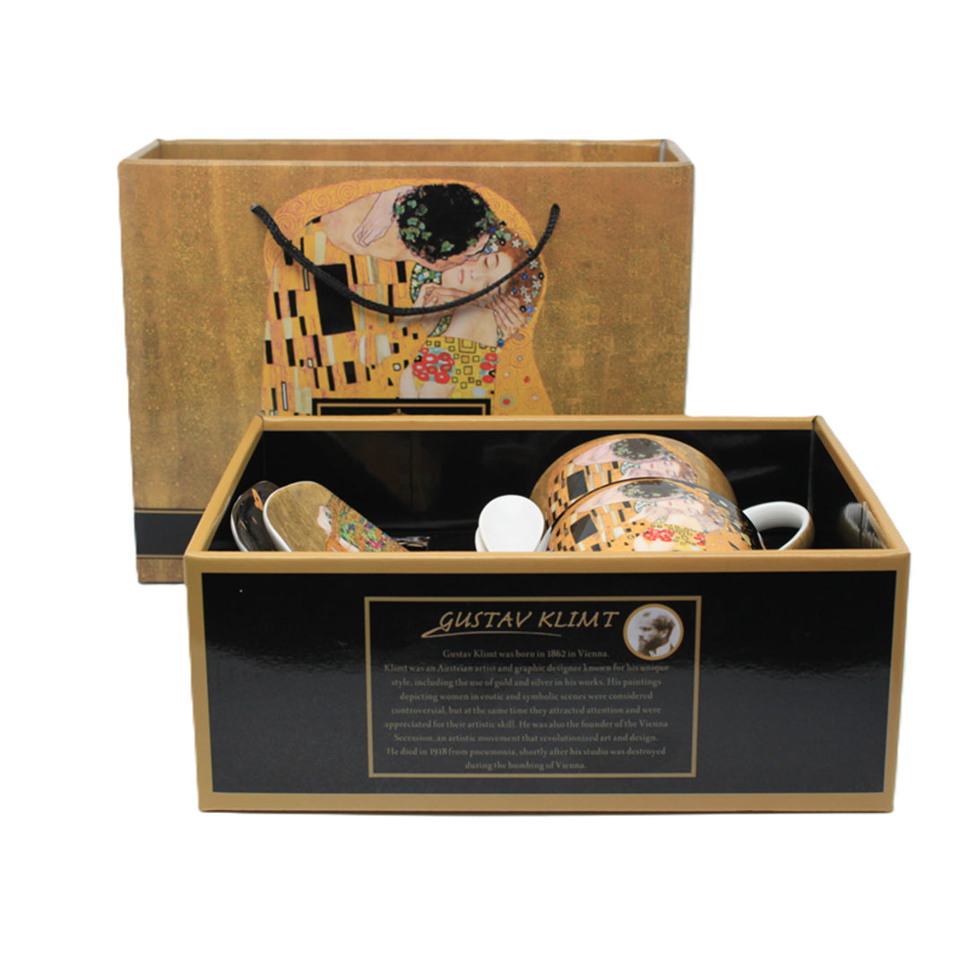 Set de 2 tasses en porcelaine Reine Isabelle, motif Baiser de Klimt, cuillères à café, 250ml, W25KL60-2-19000