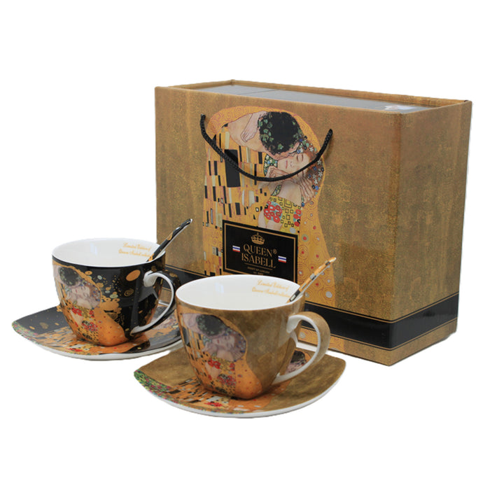 Set de 2 tasses en porcelaine Reine Isabelle, motif Baiser de Klimt, cuillères à café, 250ml, W25KL60-2-19000