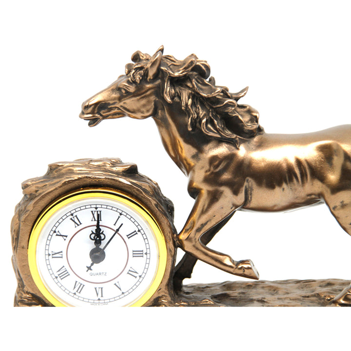Figurine de cheval au galop, horloge, décoration de table marron, Reine Isabel