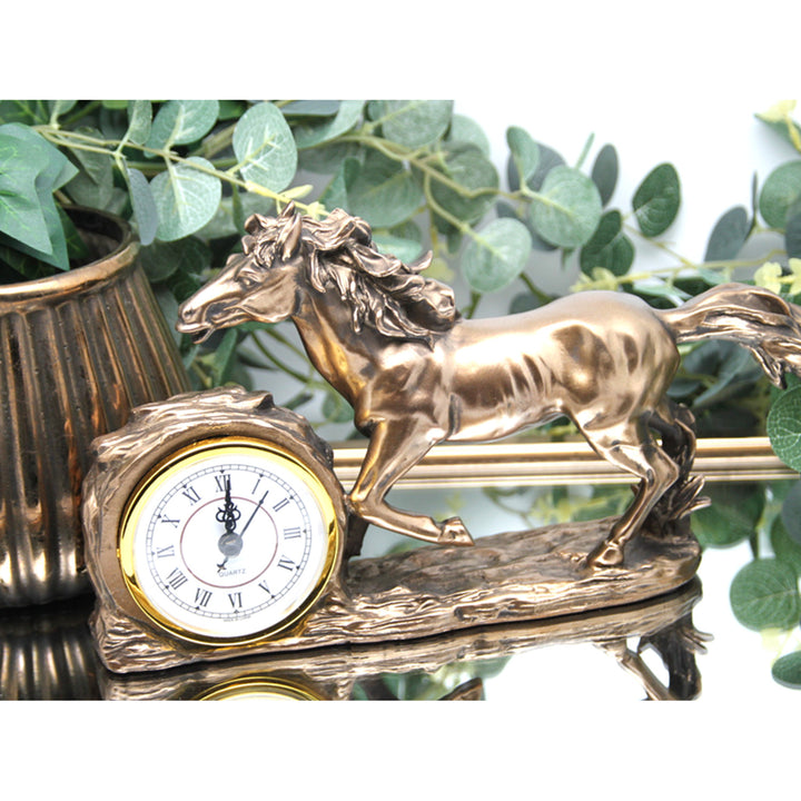 Figurine de cheval au galop, horloge, décoration de table marron, Reine Isabel