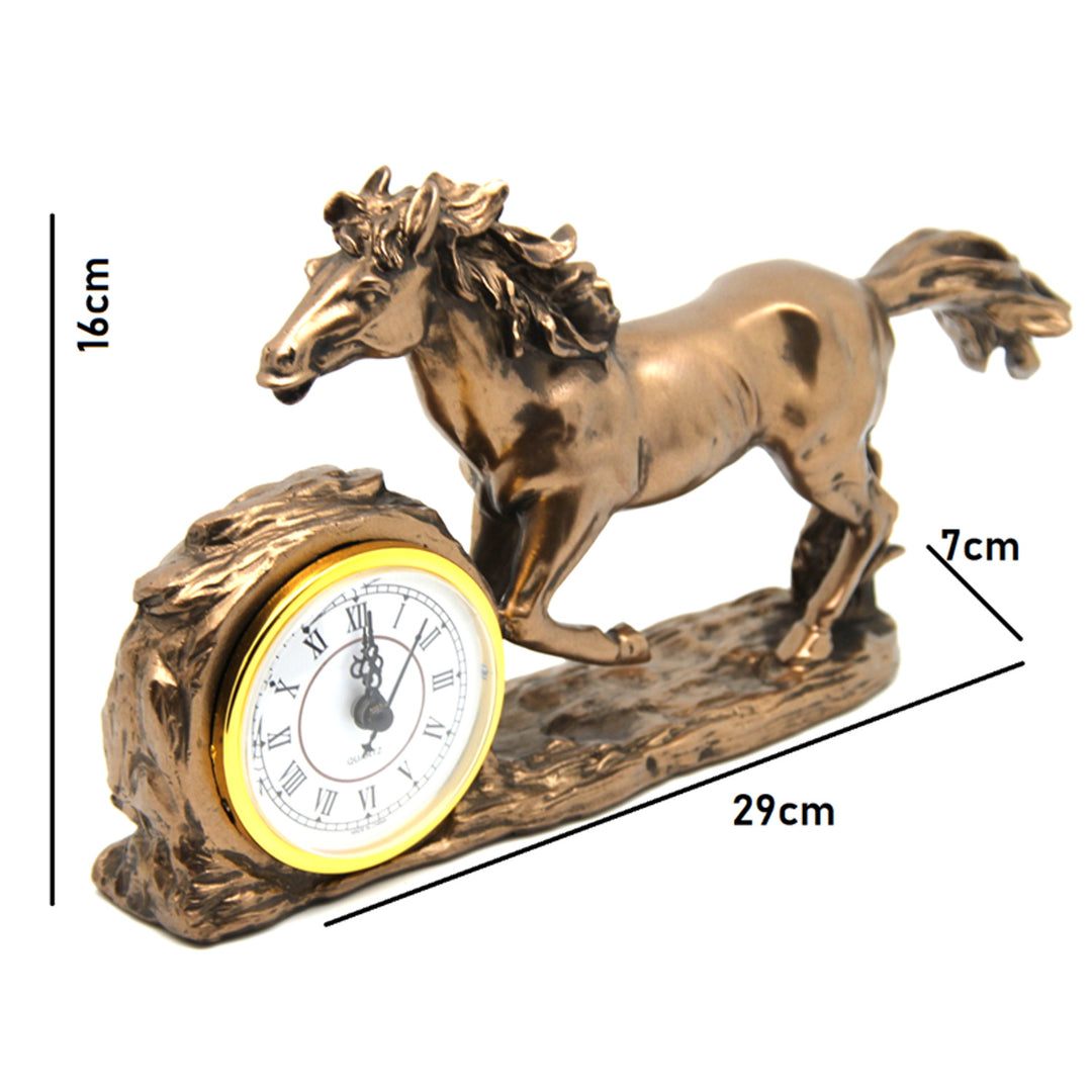 Figurine de cheval au galop, horloge, décoration de table marron, Reine Isabel